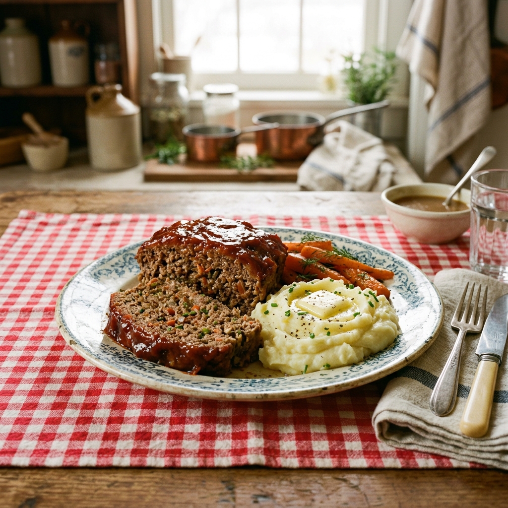 Classic Meatloaf on Vintage Plate